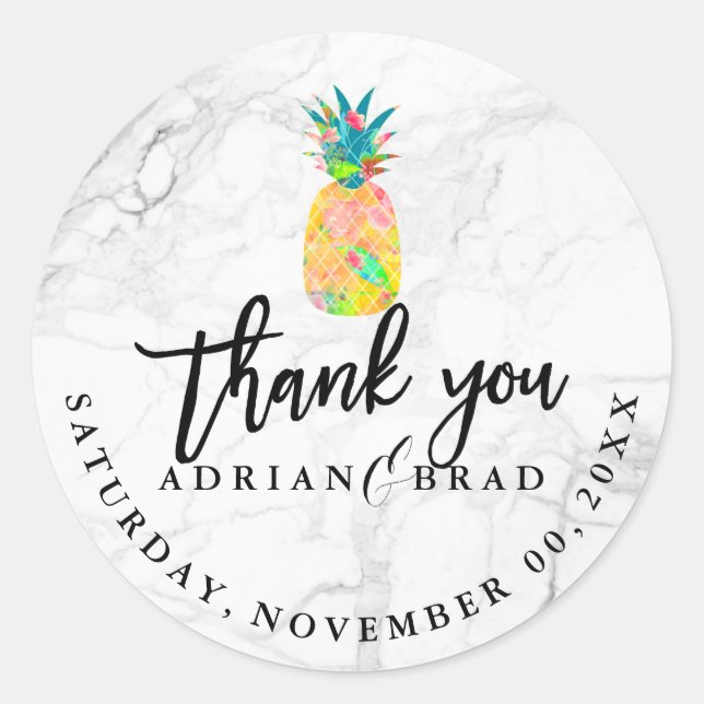 PixDezines Aloha Pineapple/Marble Classic Round Sticker (Front)