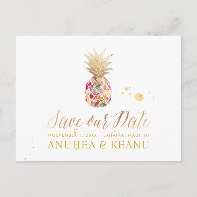 PixDezines Aloha Pineapple/Masala RedSave the Date Announcement Postcard (Front)