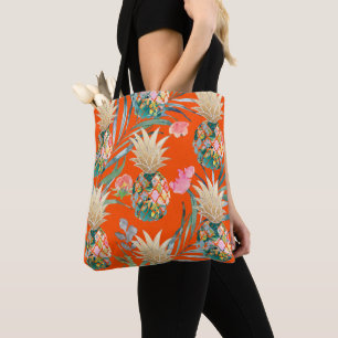 PixDezines Aloha Pineapple+Palm Fronds Watercolor Tote Bag