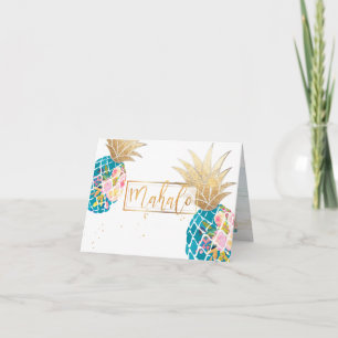 PixDezines Aloha Pineapples/Aqua/Mahalo Letterpress Thank You Card