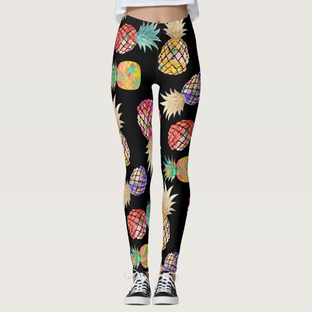 PixDezines Aloha Pineapples/DIY Bckgrnd Color Leggings (Front)