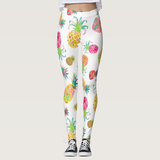 PixDezines Aloha Pineapples/DIY Bckgrnd Color Leggings (Front)