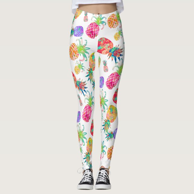PixDezines Aloha Pineapples/DIY Bckgrnd Color Leggings (Front)