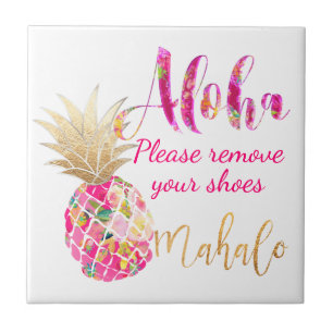 PixDezines Aloha Pineapples, hot pink Ceramic Tile