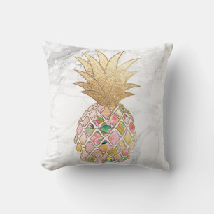 PixDezines Aloha Pineapples/Marble background Throw Pillow
