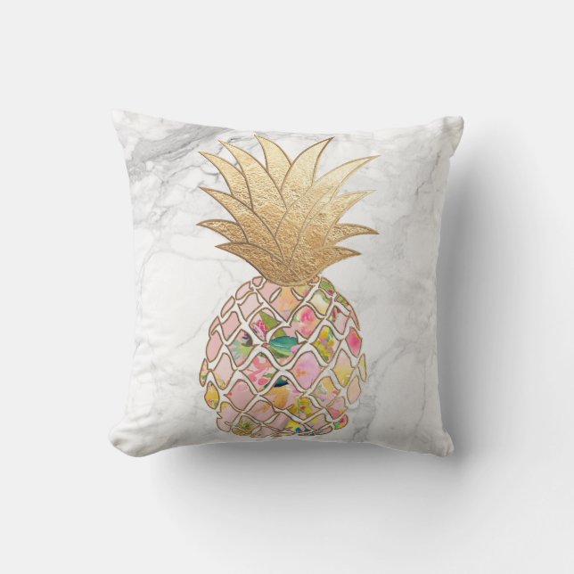 PixDezines Aloha Pineapples/Marble background Throw Pillow (Front)