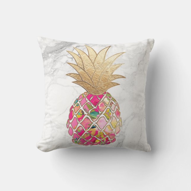 PixDezines Aloha Pineapples/Marble background Throw Pillow (Front)