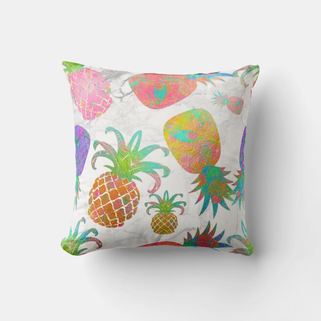 PixDezines Aloha Pineapples Pattern+Marble Throw Pillow (Front)