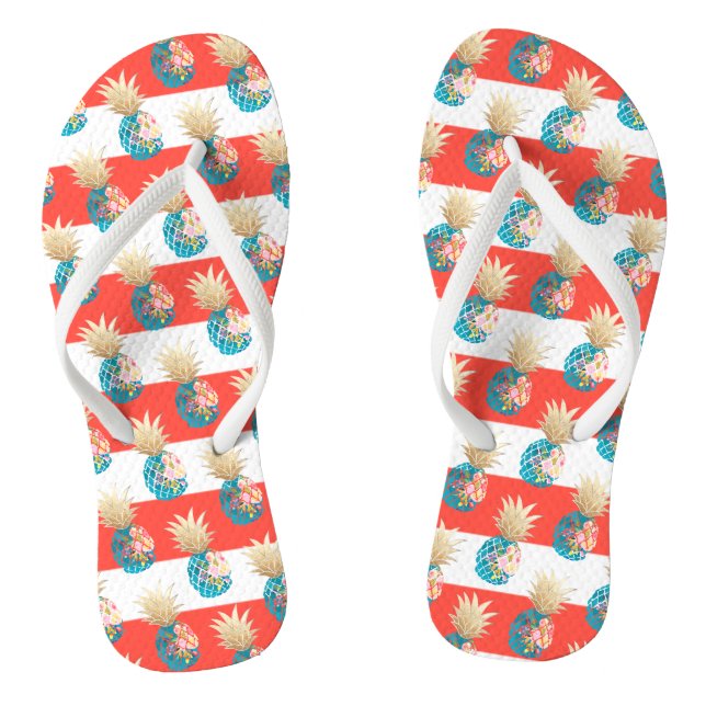 PixDezines Aloha Pineapples+Stripes Flip Flops (Footbed)