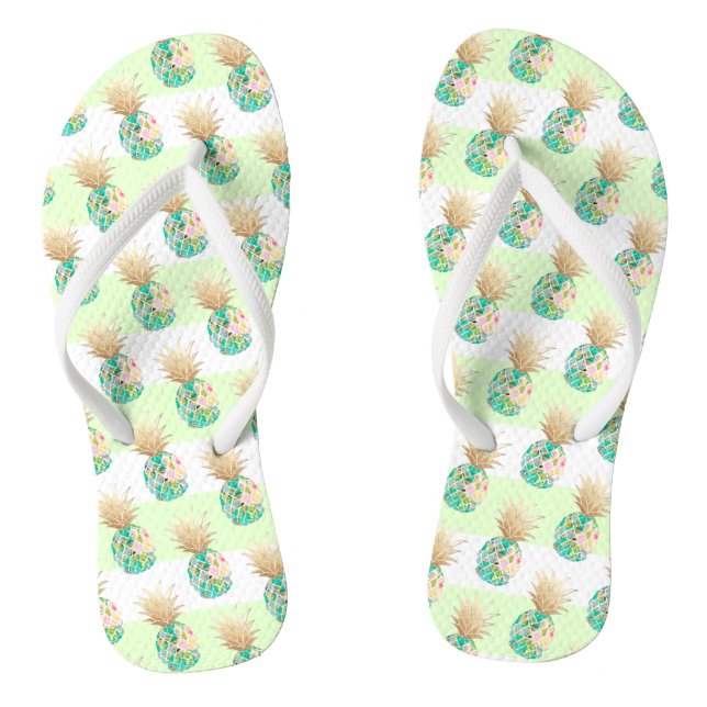 PixDezines Aloha Pineapples+Stripes Flip Flops (Footbed)