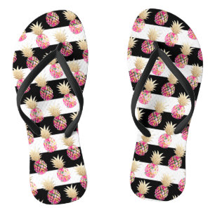 PixDezines Aloha Pineapples+Stripes Flip Flops