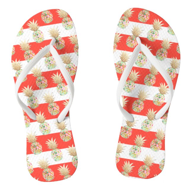 PixDezines Aloha Pineapples+Stripes Flip Flops (Footbed)