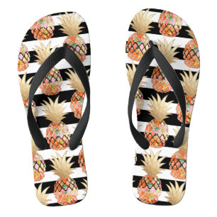 PixDezines Aloha Pineapples+Stripes Flip Flops