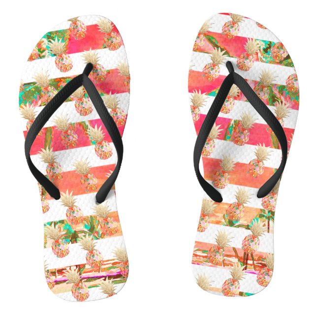 PixDezines Aloha Pineapples+Stripes Flip Flops (Footbed)