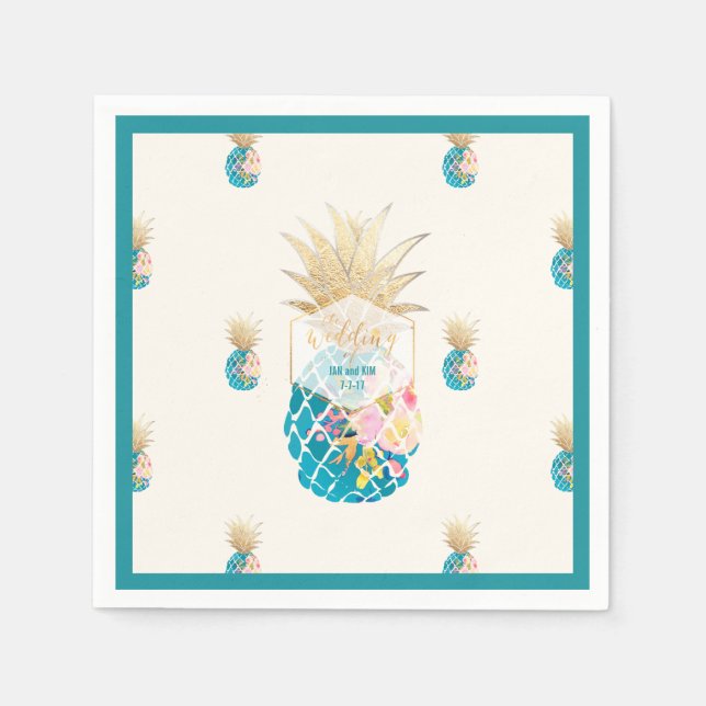 PixDezines Aloha Pineapples/Teal/DIY background Paper Napkins (Front)