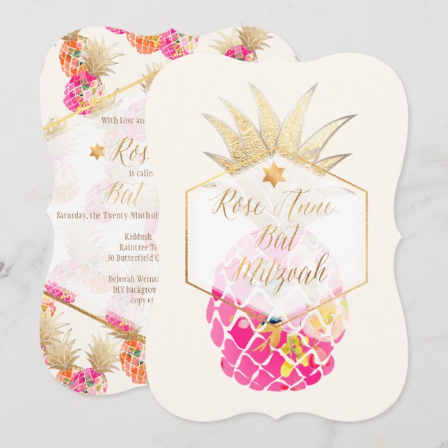 PixDezines Aloha Pineapples/Watercolor/Bat Mitzvah Invitation (Front/Back)