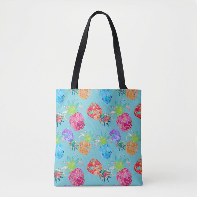 PixDezines Aloha Pineapples Watercolor/DIY Color Tote Bag (Front)