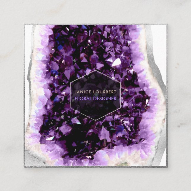 PixDezines Amethyst Quartz/Jewelry Designer Square Business Card (Front)
