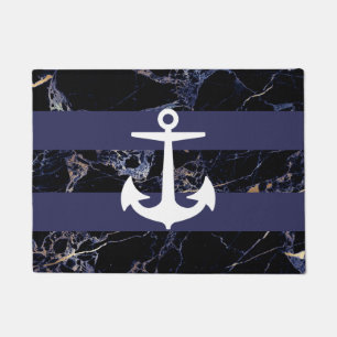 PixDezines ANCHOR+BLUE MARBLE FAUX GOLD VEINS Doormat