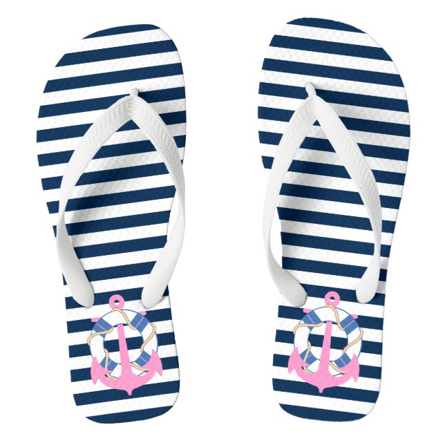 PixDezines anchor/DIY color adjustable stripes Flip Flops (Footbed)