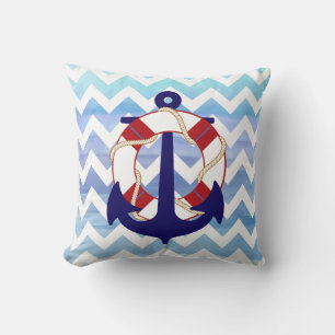PixDezines anchor/nautical/chevron/watercolor Throw Pillow