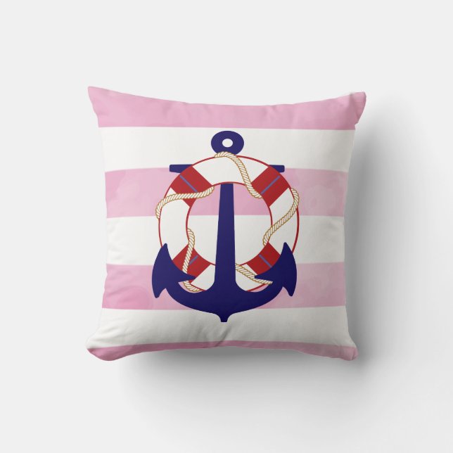 PixDezines anchor/nautical/chevron/watercolor Throw Pillow (Front)