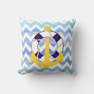 PixDezines anchor/nautical/chevron/watercolor Throw Pillow