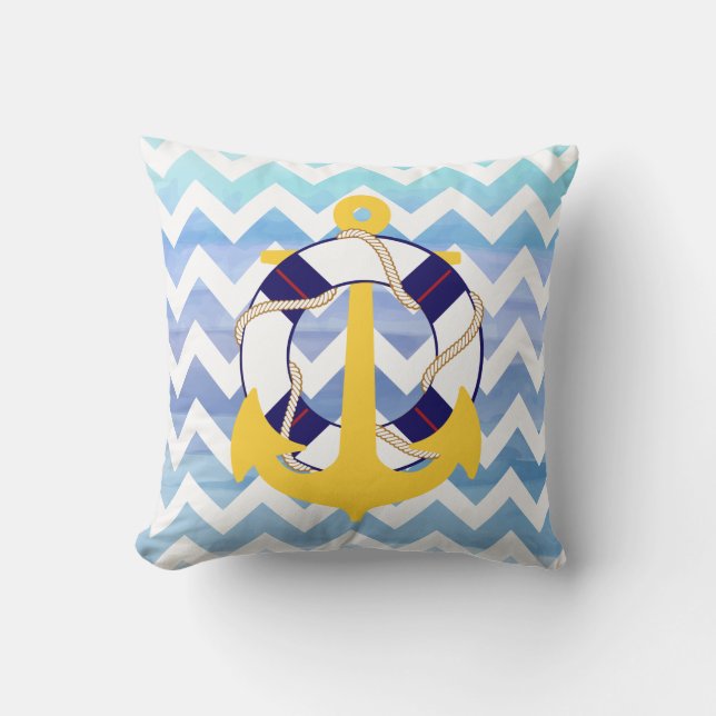 PixDezines anchor/nautical/chevron/watercolor Throw Pillow (Front)