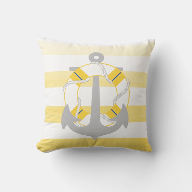 PixDezines anchor/nautical/ocean/wave/watercolor Throw Pillow (Front)