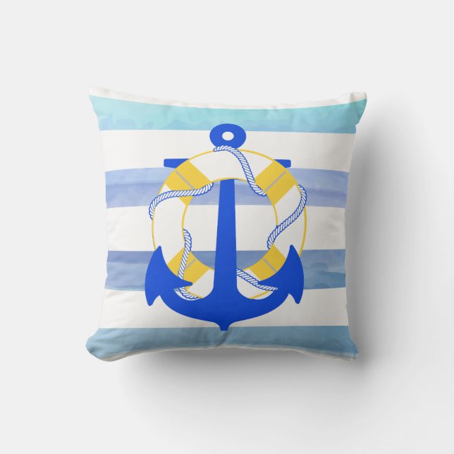 PixDezines anchor/nautical/ocean/wave/watercolor Throw Pillow (Front)