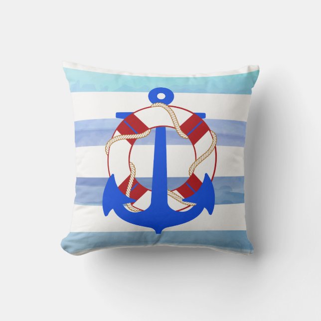 PixDezines anchor/nautical/ocean/wave/watercolor Throw Pillow (Front)