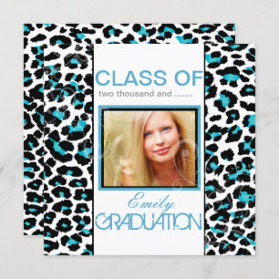 PixDezines Aqua Blue Leopard Print Graduation Invitation