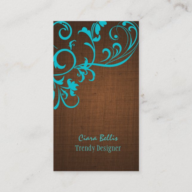 PixDezines aqua swirls/faux linen Business Card (Front)