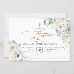 PixDezines AquarelaPeônias Eucalipto Batismo Invitation