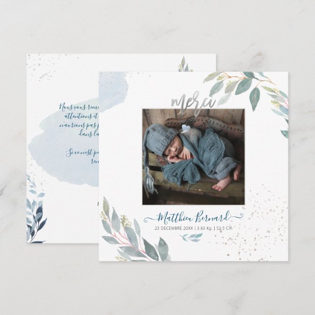 PixDezines Aquarelle Faire-part de NaissanceGarçon Invitation (Front/Back)