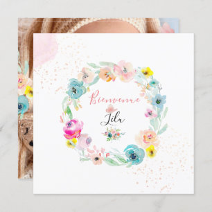 PixDezines AquarelleFaire-part de Naissance Fille Invitation