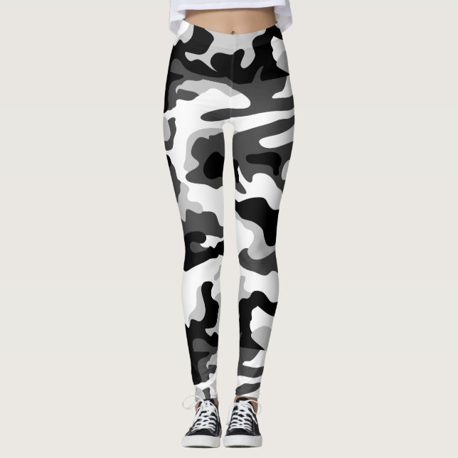 PixDezines Arctic Camo, Black/White/Grey Leggings (Front)