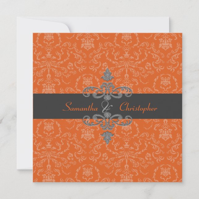 PixDezines Arianna Damask, diy color, Orange Spice Invitation (Front)