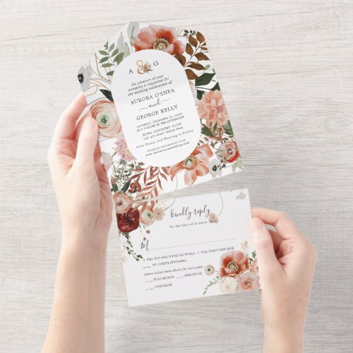 PixDezines Autumn Watercolor Flowers Marsala All I All In One Invitation