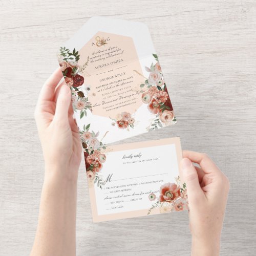 PixDezines Autumn Watercolor Flowers Marsala Red All In One Invitation