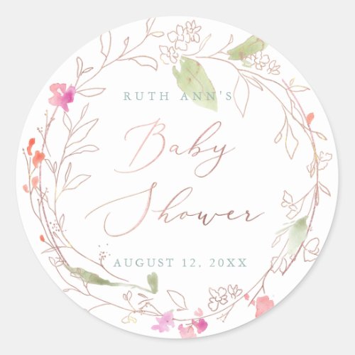 PixDezines Baby Shower Floral Watercolor Blush Classic Round Sticker