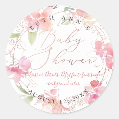 PixDezines Baby Shower Floral Watercolor Blush Classic Round Sticker