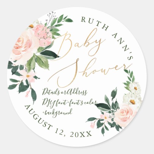 PixDezines Baby Shower Floral Watercolor Blush Classic Round Sticker