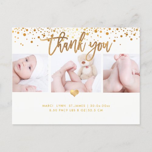 PixDezines Baby Shower Thank YouDazzled Faux Gold Postcard