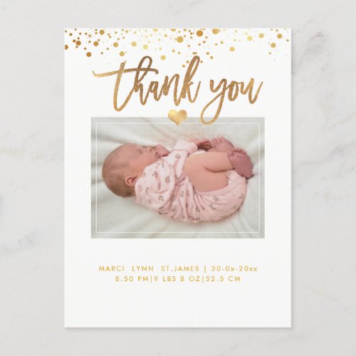 PixDezines Baby Shower Thank YouDazzled Faux Gold Postcard