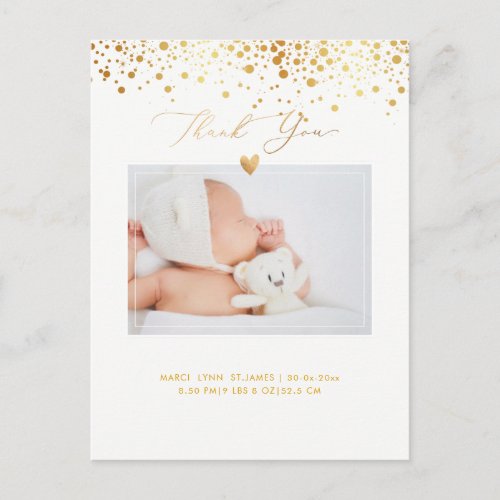 PixDezines Baby Shower Thank YouFaux Gold Confett Postcard