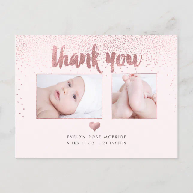 PixDezines Baby Shower Thank You/Faux Rose Gold Announcement Postcard ...