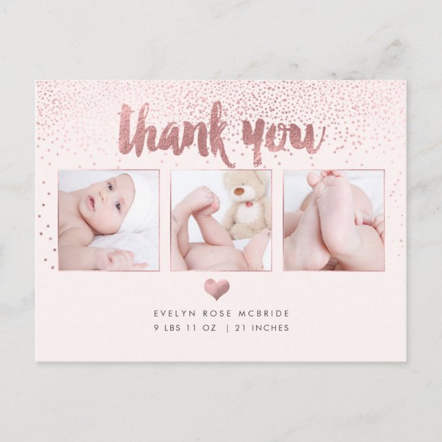 PixDezines Baby Shower Thank You/Faux Rose Gold Postcard (Front)