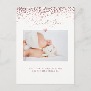 PixDezines Baby Shower Thank You/Rose Gold Confett Postcard
