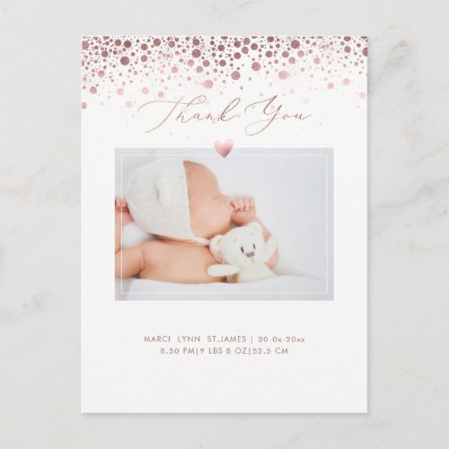 PixDezines Baby Shower Thank YouRose Gold Confett Postcard